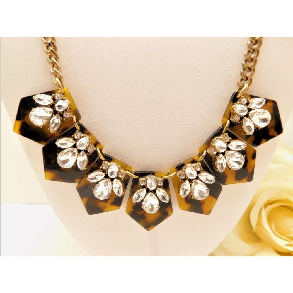 J.Crew Tortoise Shell Pattern And Rhinestone Neck… - image 2